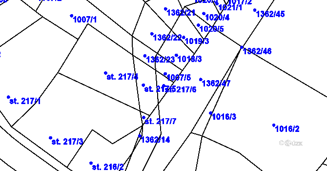 Parcela st. 217/6 v KÚ Kopidlno, Katastrální mapa