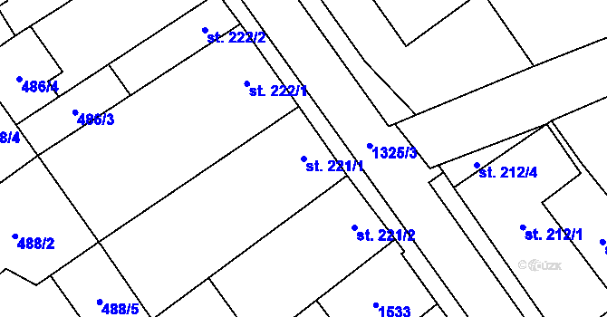 Parcela st. 221/1 v KÚ Kopidlno, Katastrální mapa