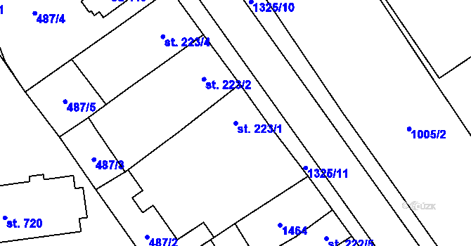 Parcela st. 223/1 v KÚ Kopidlno, Katastrální mapa
