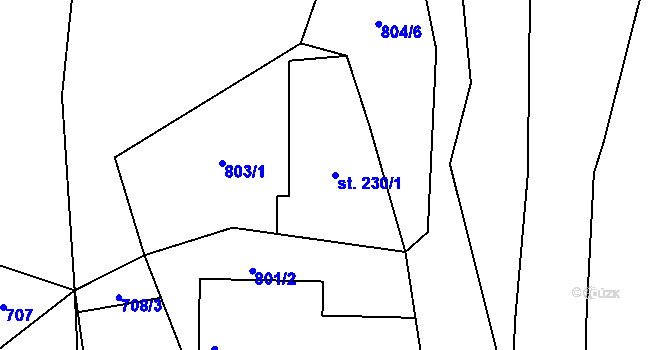 Parcela st. 230/1 v KÚ Kopidlno, Katastrální mapa