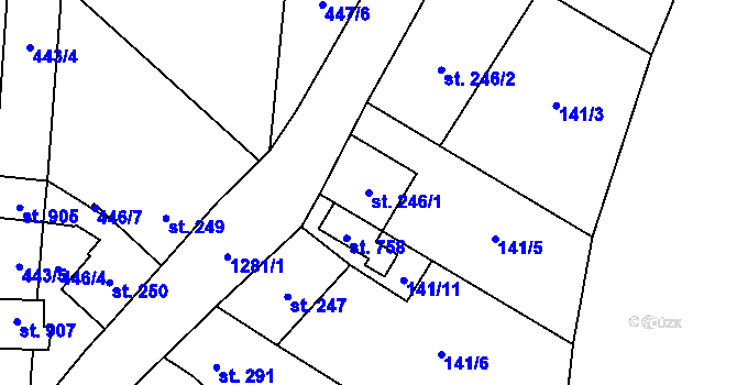 Parcela st. 246/1 v KÚ Kopidlno, Katastrální mapa