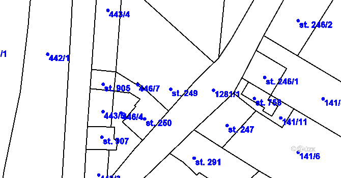Parcela st. 249 v KÚ Kopidlno, Katastrální mapa