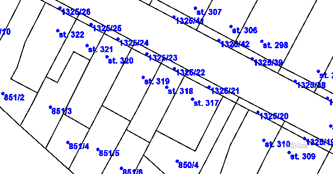 Parcela st. 318 v KÚ Kopidlno, Katastrální mapa