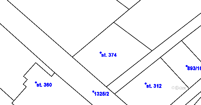 Parcela st. 374 v KÚ Kopidlno, Katastrální mapa