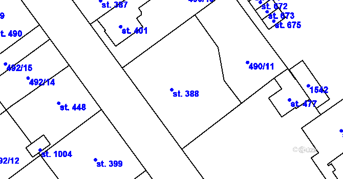 Parcela st. 388 v KÚ Kopidlno, Katastrální mapa