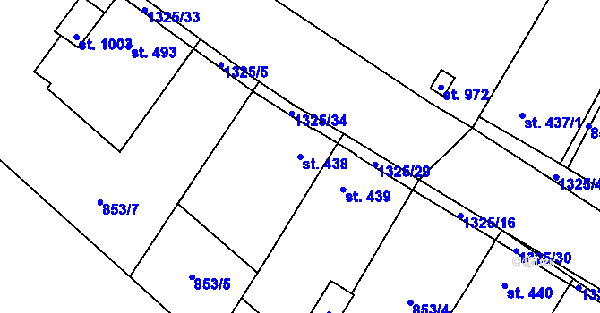Parcela st. 438 v KÚ Kopidlno, Katastrální mapa