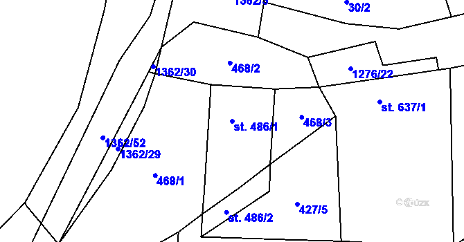 Parcela st. 486/1 v KÚ Kopidlno, Katastrální mapa