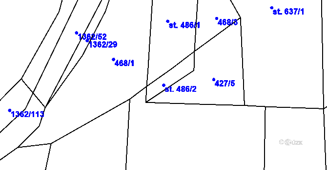 Parcela st. 486/2 v KÚ Kopidlno, Katastrální mapa