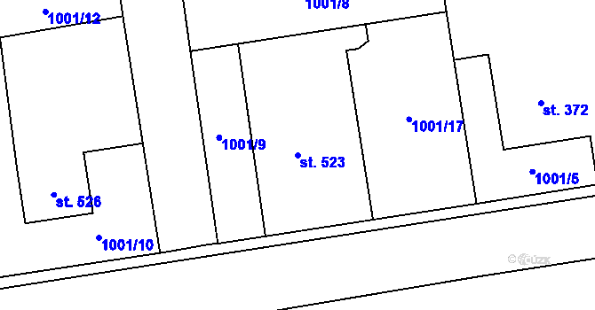 Parcela st. 523 v KÚ Kopidlno, Katastrální mapa