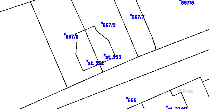 Parcela st. 553 v KÚ Kopidlno, Katastrální mapa