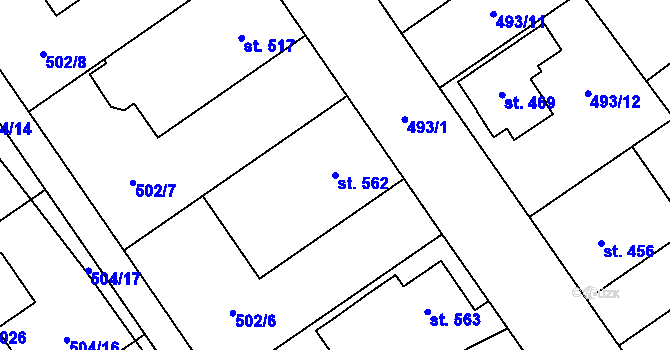 Parcela st. 562 v KÚ Kopidlno, Katastrální mapa