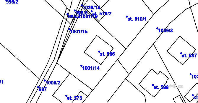Parcela st. 586 v KÚ Kopidlno, Katastrální mapa