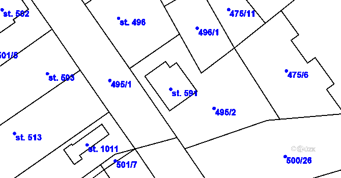 Parcela st. 591 v KÚ Kopidlno, Katastrální mapa