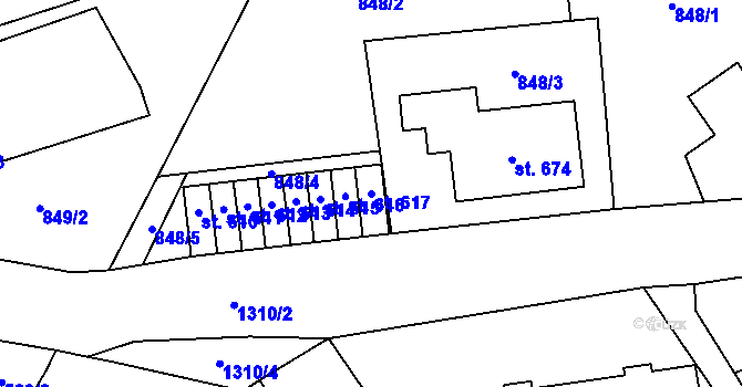 Parcela st. 617 v KÚ Kopidlno, Katastrální mapa