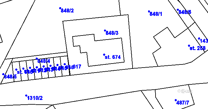 Parcela st. 674 v KÚ Kopidlno, Katastrální mapa