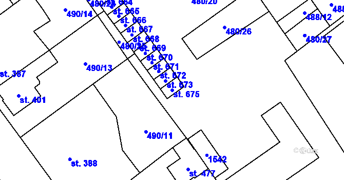 Parcela st. 675 v KÚ Kopidlno, Katastrální mapa