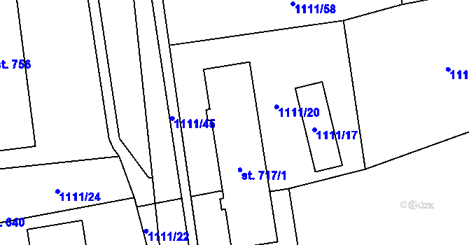 Parcela st. 717/1 v KÚ Kopidlno, Katastrální mapa