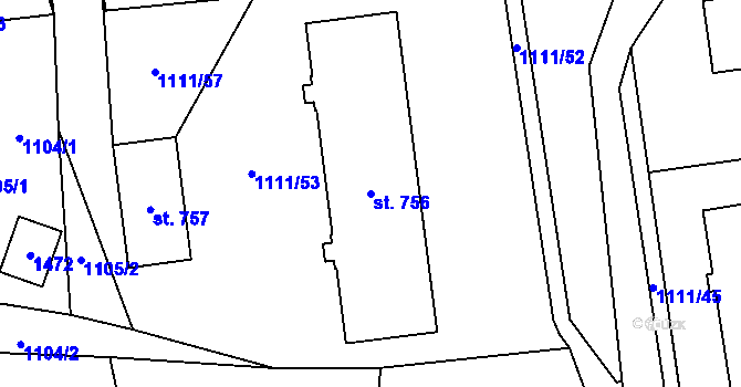 Parcela st. 756 v KÚ Kopidlno, Katastrální mapa