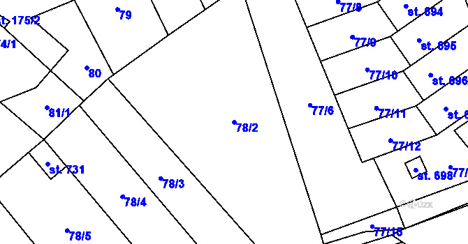 Parcela st. 78/2 v KÚ Kopidlno, Katastrální mapa