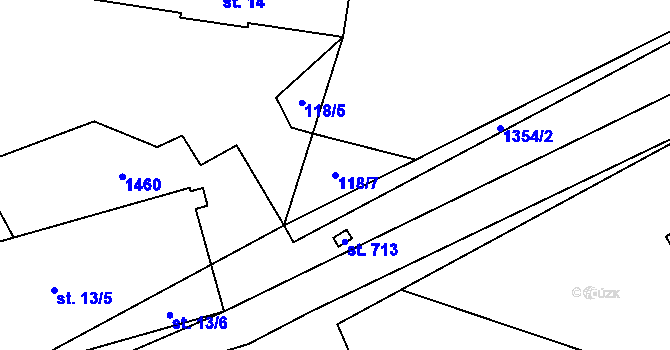 Parcela st. 118/7 v KÚ Kopidlno, Katastrální mapa