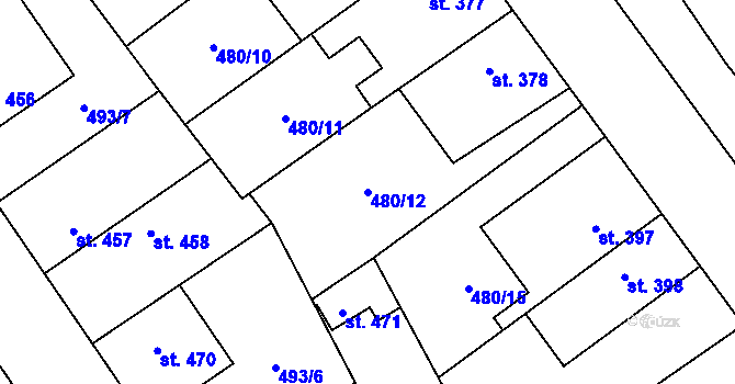 Parcela st. 480/12 v KÚ Kopidlno, Katastrální mapa
