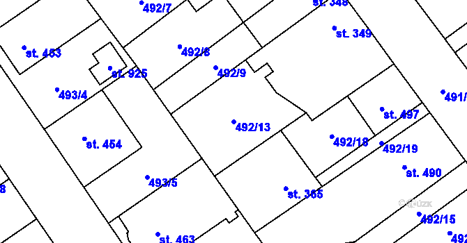 Parcela st. 492/13 v KÚ Kopidlno, Katastrální mapa