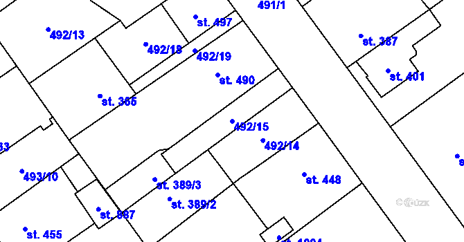 Parcela st. 492/15 v KÚ Kopidlno, Katastrální mapa