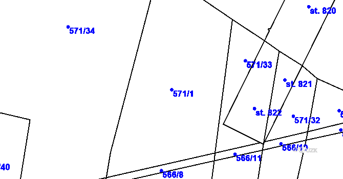 Parcela st. 571/1 v KÚ Kopidlno, Katastrální mapa
