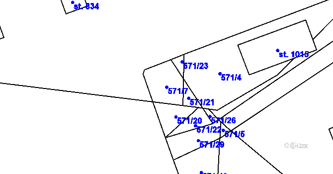 Parcela st. 571/7 v KÚ Kopidlno, Katastrální mapa