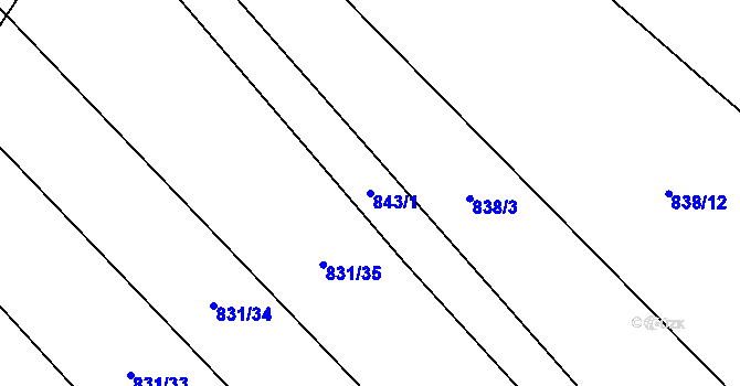Parcela st. 843/1 v KÚ Kopidlno, Katastrální mapa