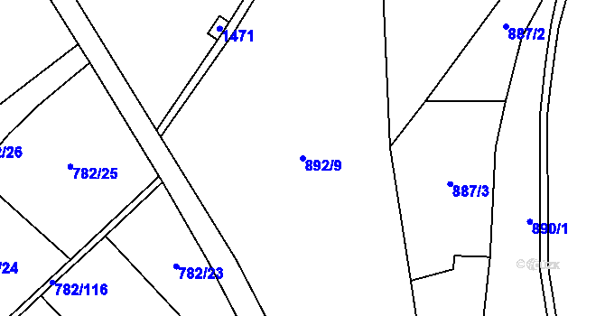 Parcela st. 892/9 v KÚ Kopidlno, Katastrální mapa
