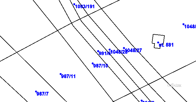 Parcela st. 991/6 v KÚ Kopidlno, Katastrální mapa