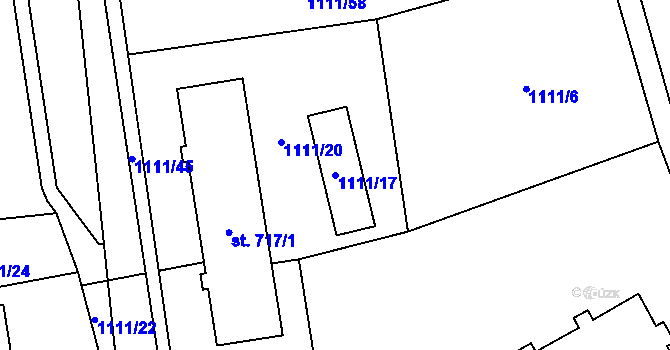 Parcela st. 1111/17 v KÚ Kopidlno, Katastrální mapa