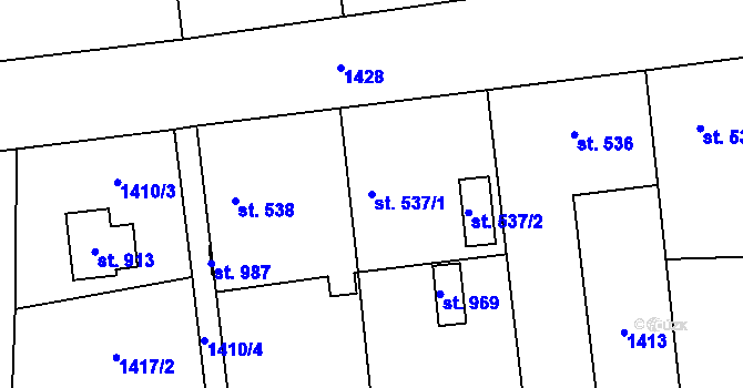 Parcela st. 537/1 v KÚ Kopidlno, Katastrální mapa