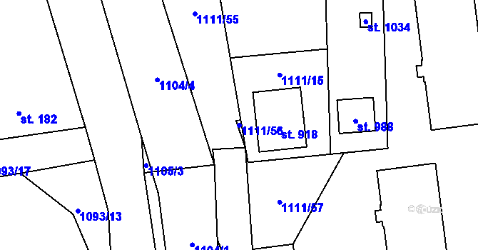 Parcela st. 1111/56 v KÚ Kopidlno, Katastrální mapa