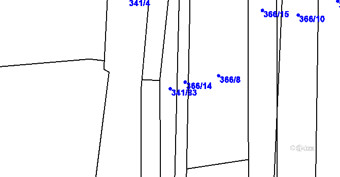 Parcela st. 341/83 v KÚ Kopidlno, Katastrální mapa