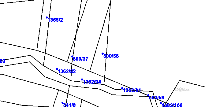 Parcela st. 500/56 v KÚ Kopidlno, Katastrální mapa