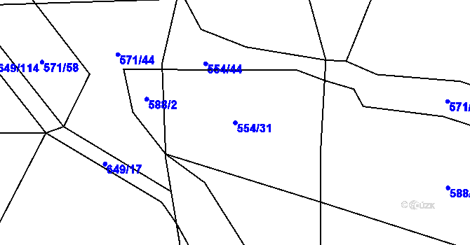Parcela st. 554/31 v KÚ Kopidlno, Katastrální mapa