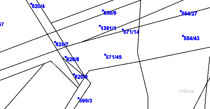 Parcela st. 571/49 v KÚ Kopidlno, Katastrální mapa
