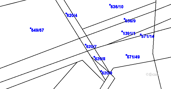 Parcela st. 620/7 v KÚ Kopidlno, Katastrální mapa