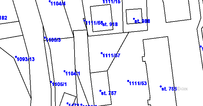 Parcela st. 1111/57 v KÚ Kopidlno, Katastrální mapa