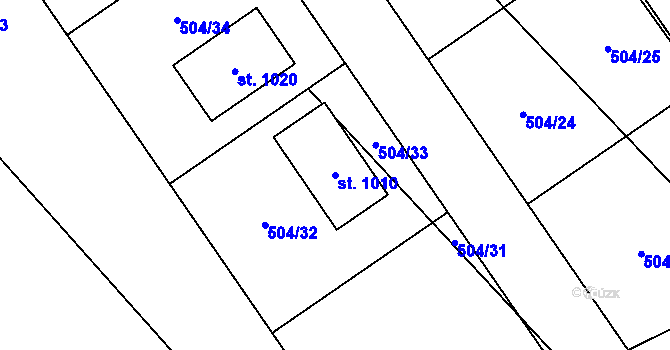 Parcela st. 1010 v KÚ Kopidlno, Katastrální mapa