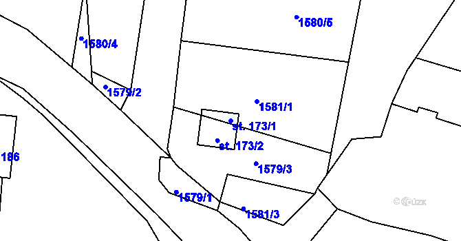Parcela st. 173/1 v KÚ Kopidlo, Katastrální mapa