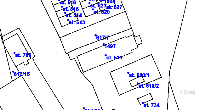 Parcela st. 511 v KÚ Kopisty, Katastrální mapa