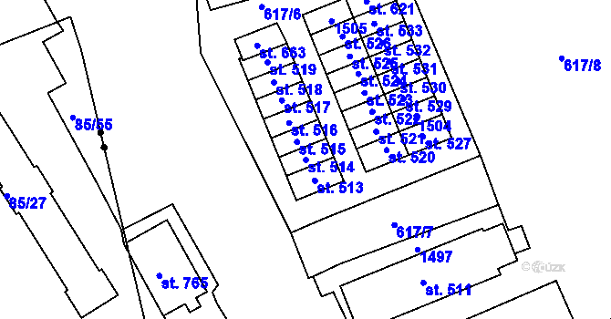 Parcela st. 514 v KÚ Kopisty, Katastrální mapa