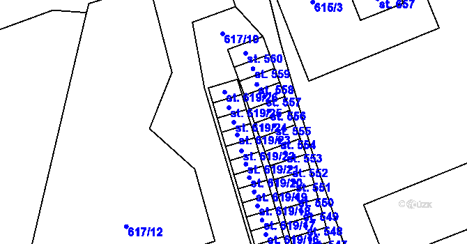 Parcela st. 619/24 v KÚ Kopisty, Katastrální mapa
