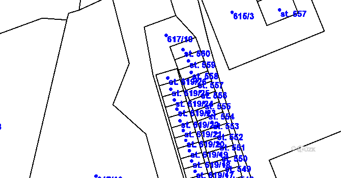 Parcela st. 619/25 v KÚ Kopisty, Katastrální mapa