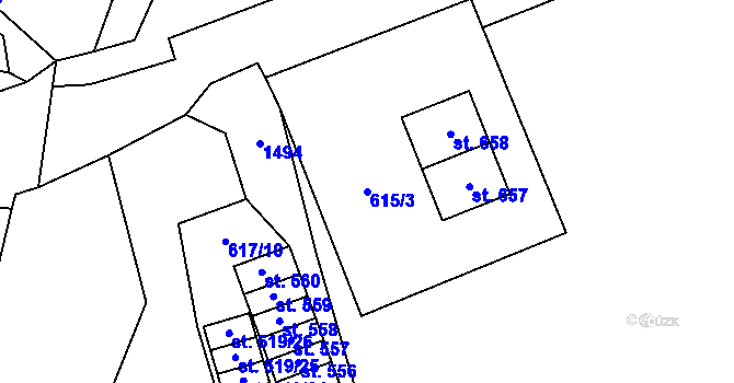 Parcela st. 615/3 v KÚ Kopisty, Katastrální mapa