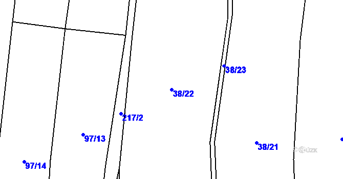 Parcela st. 38/22 v KÚ Koprník, Katastrální mapa