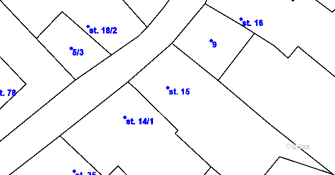 Parcela st. 15 v KÚ Násedlnice, Katastrální mapa